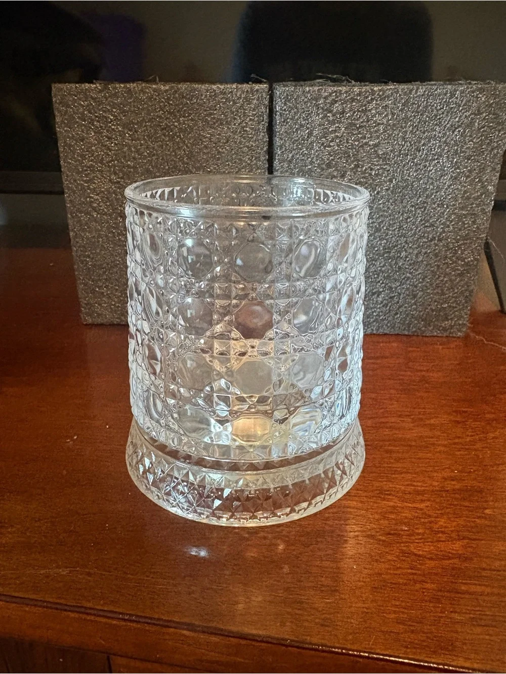Spinning Clear Patterned Bourbon/Whiskey Glass